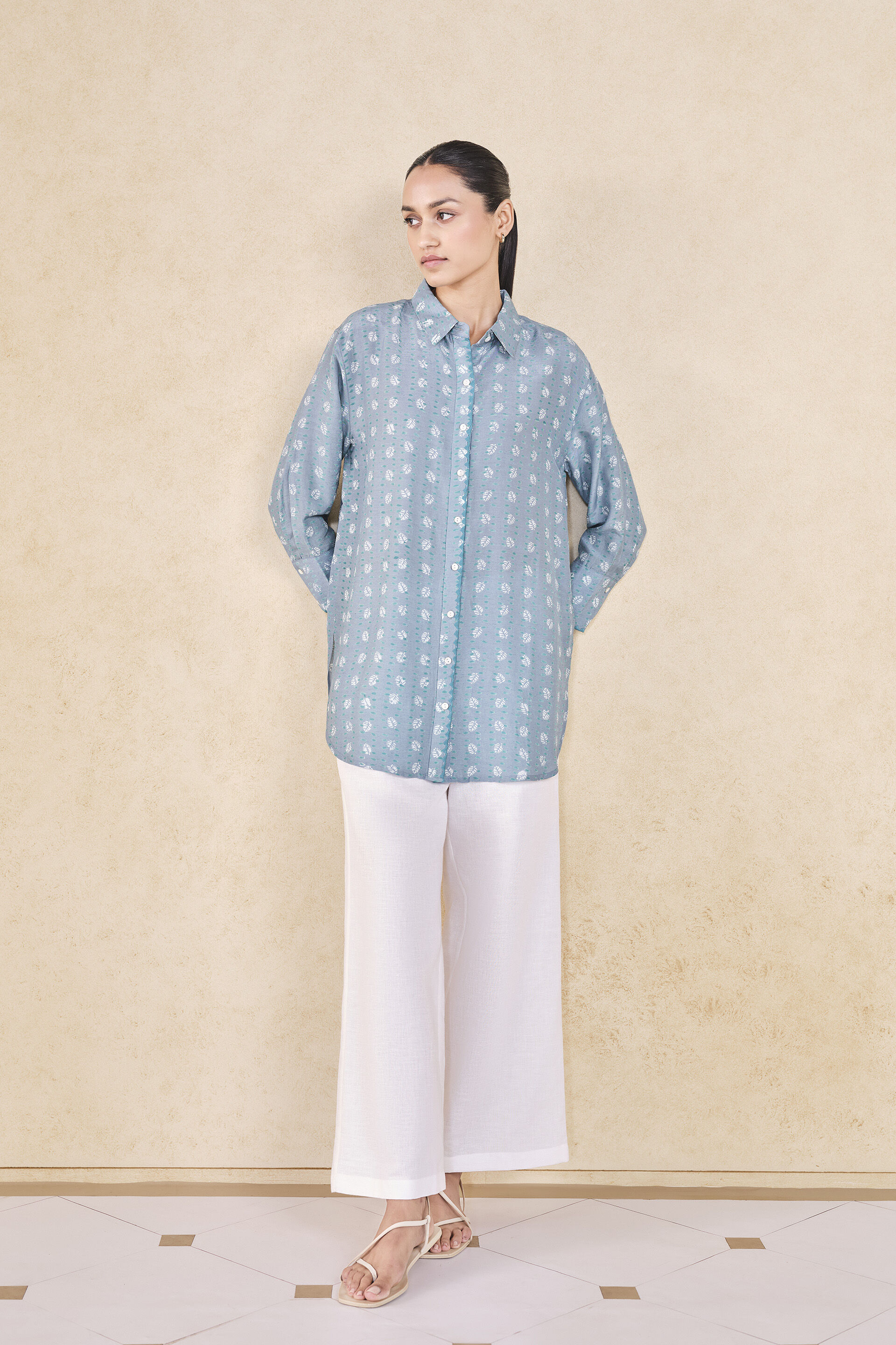 Seaway Hand-block Printed Linen Shirt - Blue